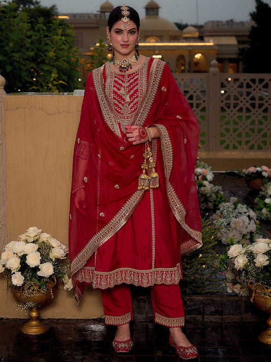 Women Ethnic Motifs Embroidered Panelled Kurta with Trousers & With Dupatta