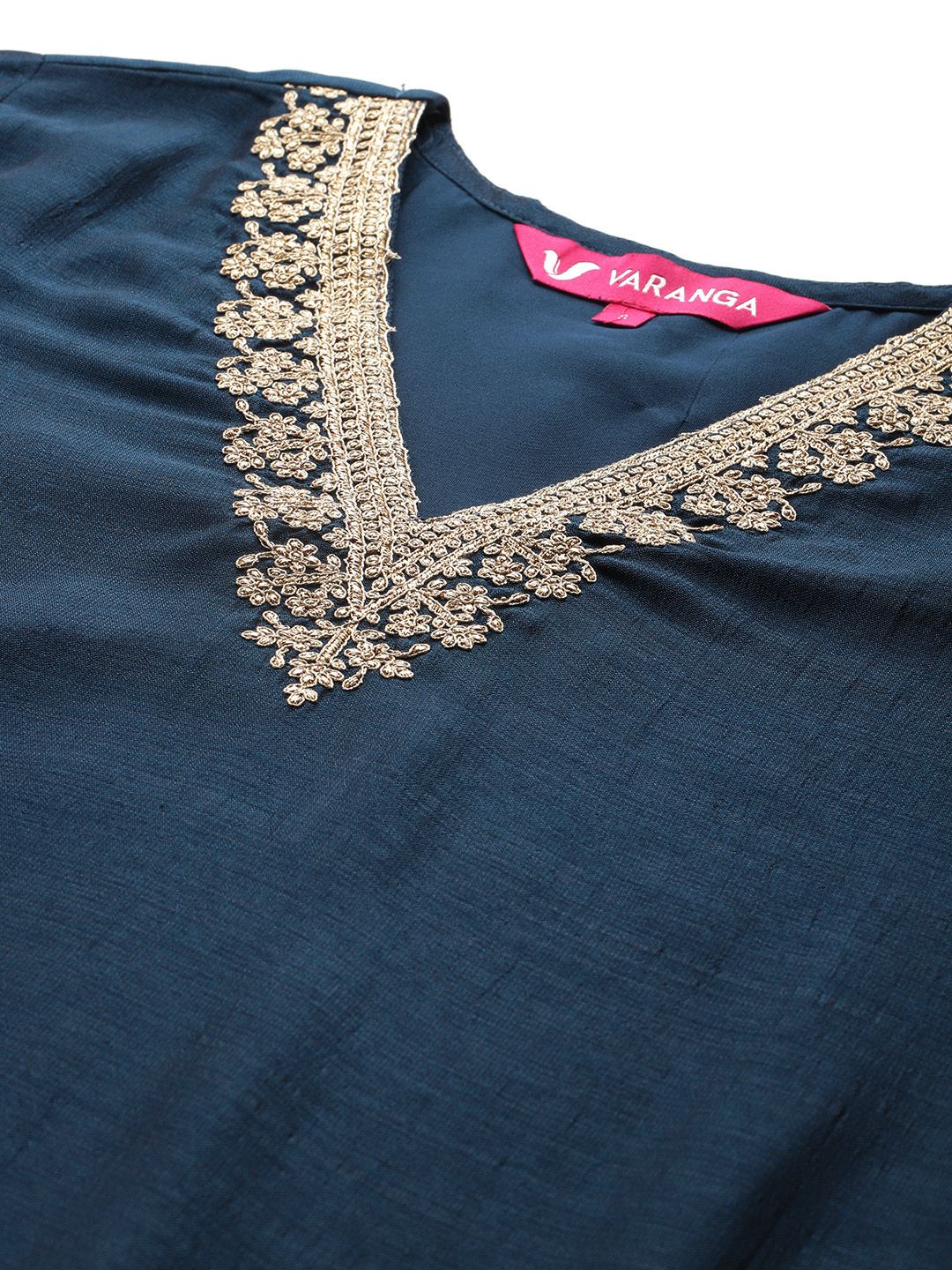 Dhiyona VA Ethnic Motifs Embroidered Zari Kurta With Palazzos & Dupatta