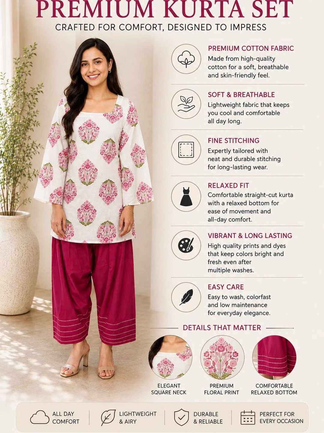 Women Floral Printed Regular Pure Cotton Kurta with Palazzos