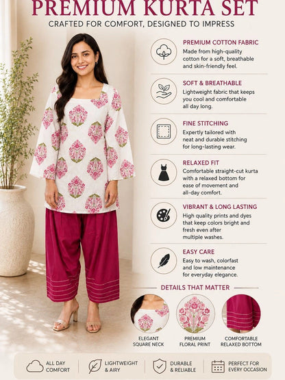Women Floral Printed Regular Pure Cotton Kurta with Palazzos