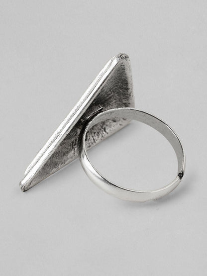 Dhiyona RJ Women's Oxidised Silver-Plated Enameled Handcrafted Adjustable Finger Ring