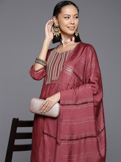 Dhiyona VA Women'sEthnic Motifs Yoke Design Zari Sequined Kurta with Trousers & Dupatta