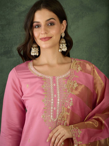 Dhiyona KL Women Floral Embroidered Regular Thread Work Kurta With Trousers & Dupatta