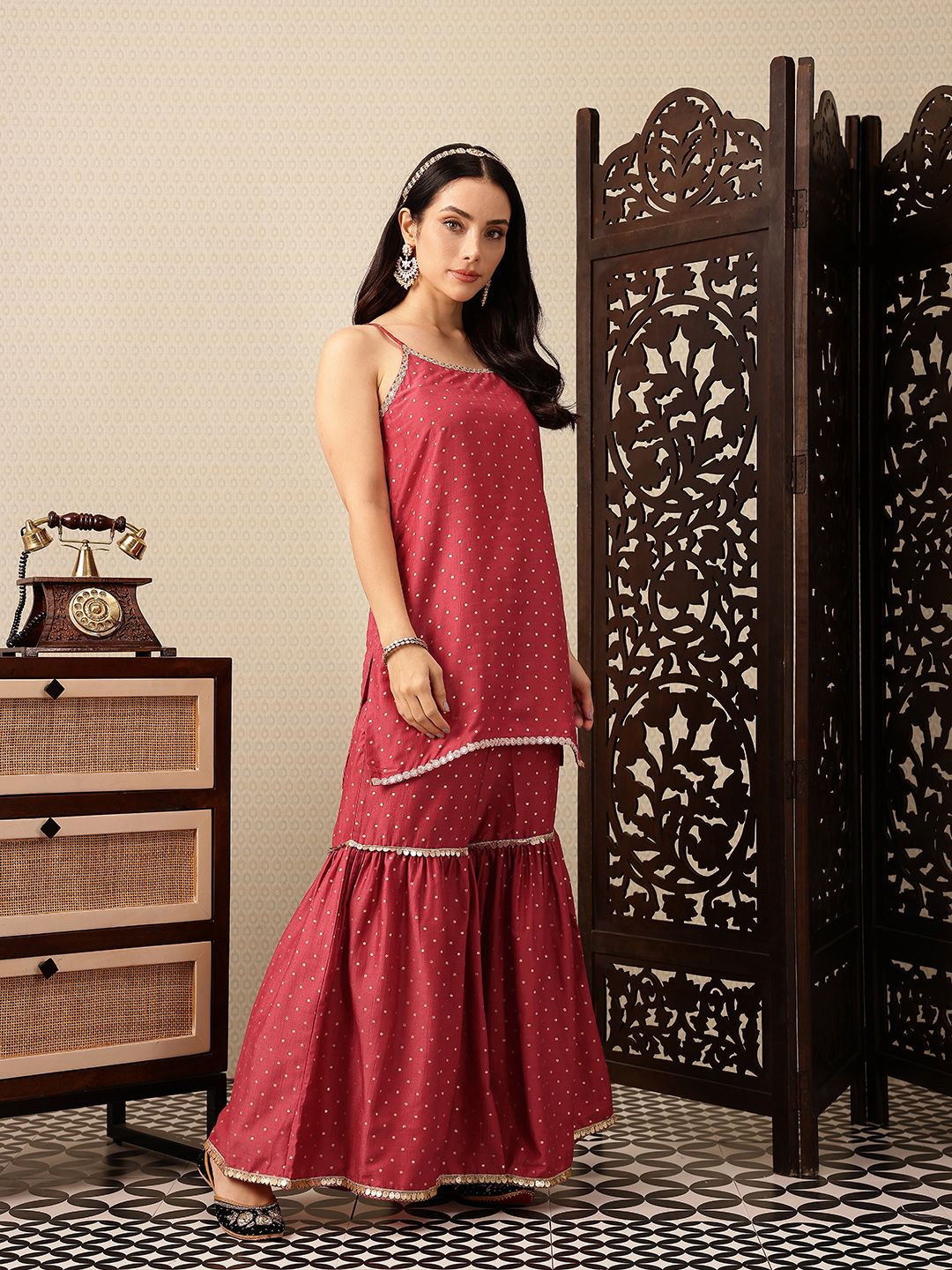 Dhiyona HOP Polka Dotted Sequinned Jashn Kurti with Sharara & With Dupatta