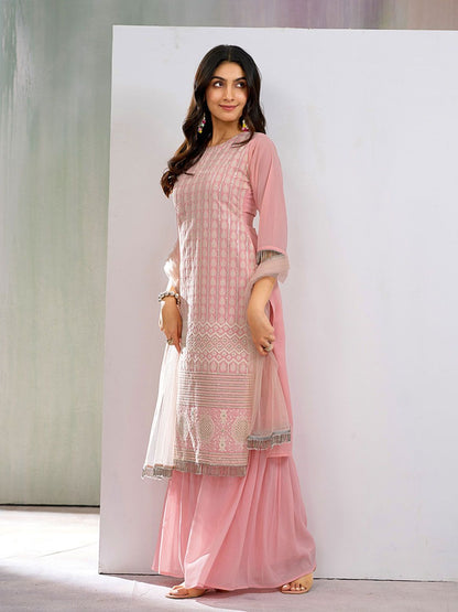 Dhiyona CH Women Floral Embroidered Kurta with Sharara & Dupatta