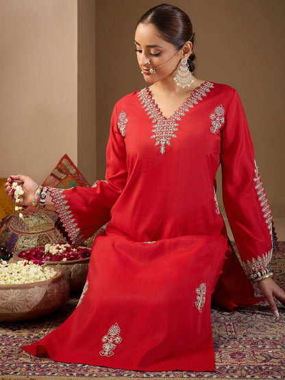 Women Ethnic Motifs Embroidered Regular Sequinned Kurta with Trousers