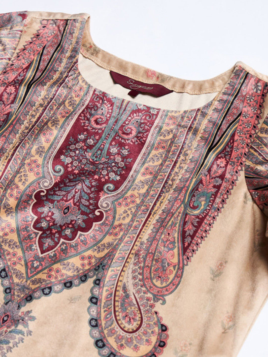 Winter Woven Design Velvet Round Neck Kurta & Palazzos With Dupatta