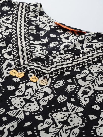 Dhiyona IE Ethnic Motifs Printed Pure Cotton Kurta with Trousers