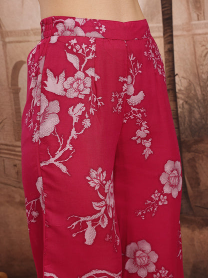 Women Floral Printed Regular Thread Work Kurta with Trousers