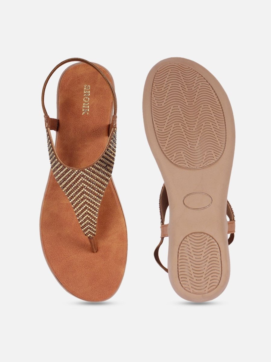 Dhiyona AK Gold-Toned Embellished Open Toe Flats