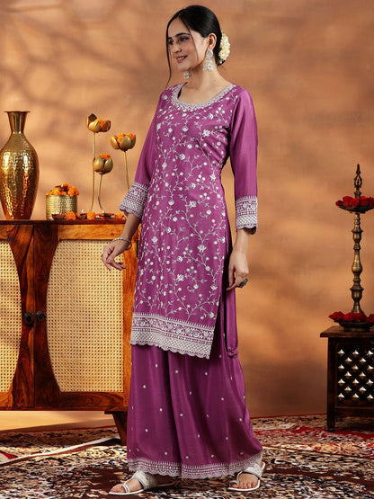 Dhiyona LL Women Floral Embroidered Regular Sequinned Kurta with Palazzos & With Dupatta