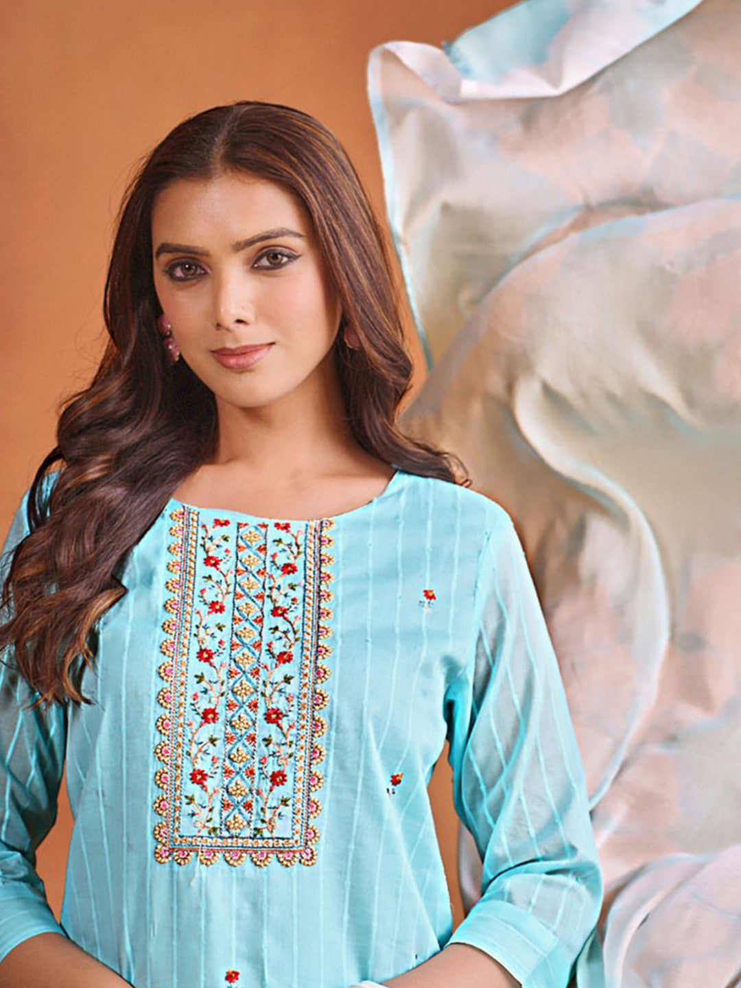 Women's Pure Cotton Straight Embroidered Kurta Pant With Dupatta Set