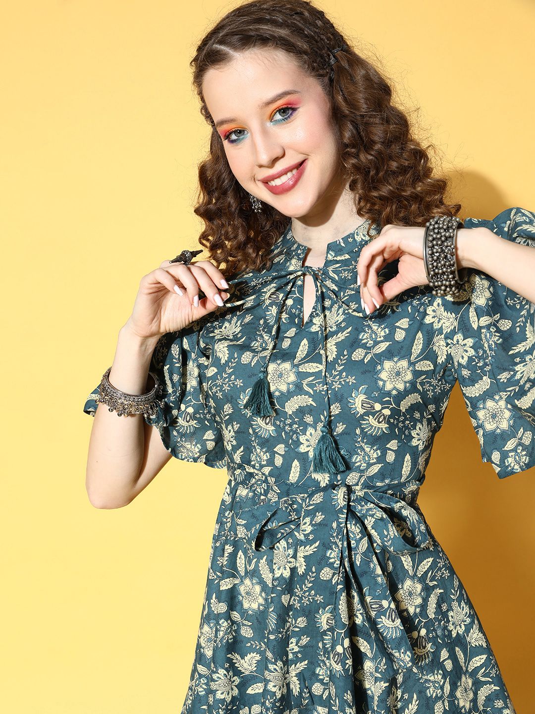 Dhiyona AY Women's Tranquil Teal Floral All in the Details Dress