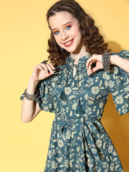 Dhiyona AY Women's Tranquil Teal Floral All in the Details Dress