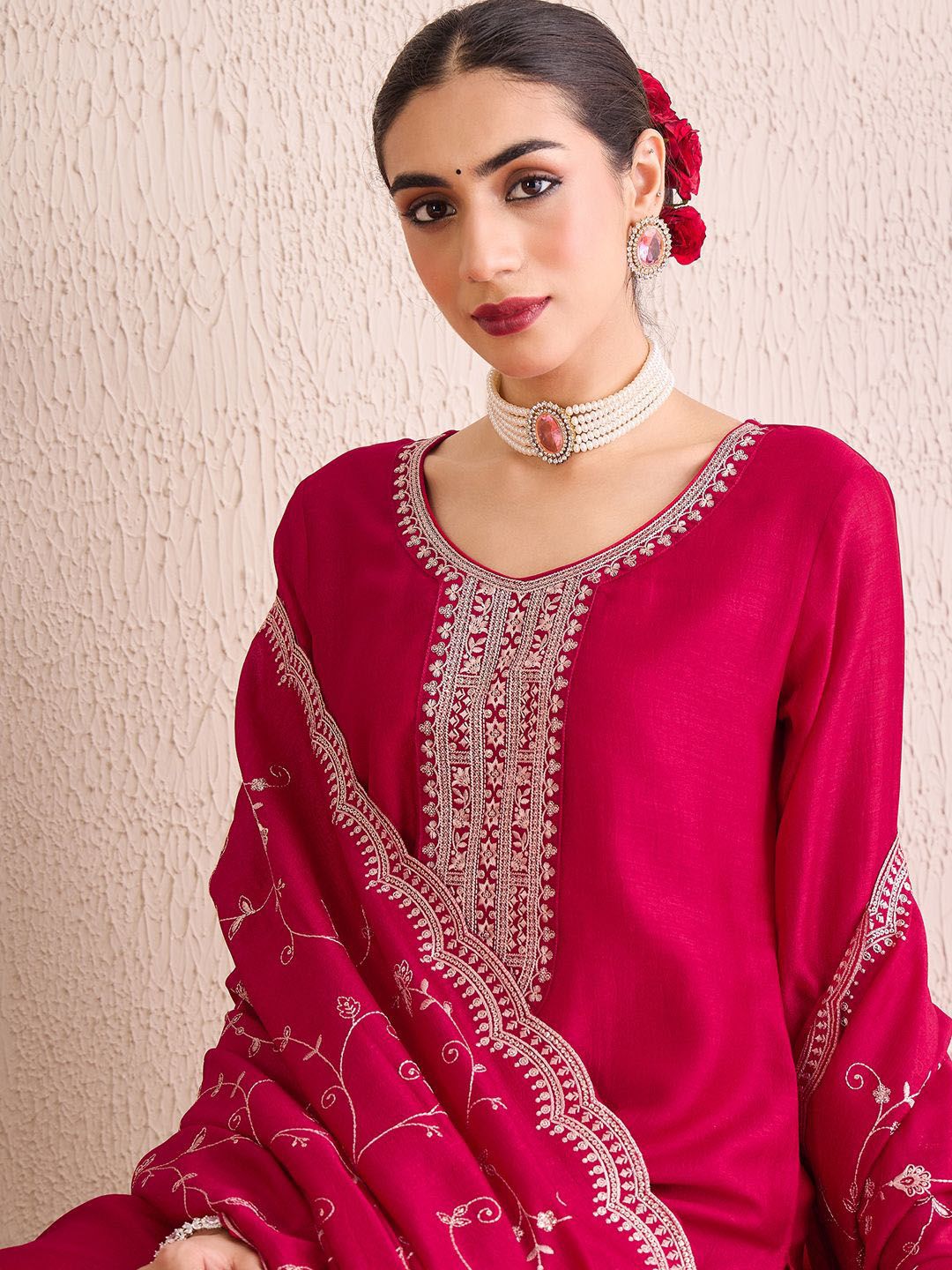 Dhiyona IE Women Ethnic Motifs Yoke Design Regular Sequinned Kurta with Trousers & With Dupatta