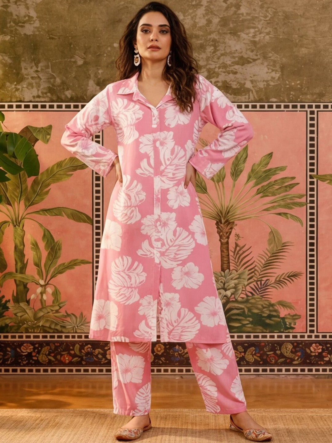 Dhiyona SN Printed Viscose Rayon Shirt Collar Kurta & Trousers