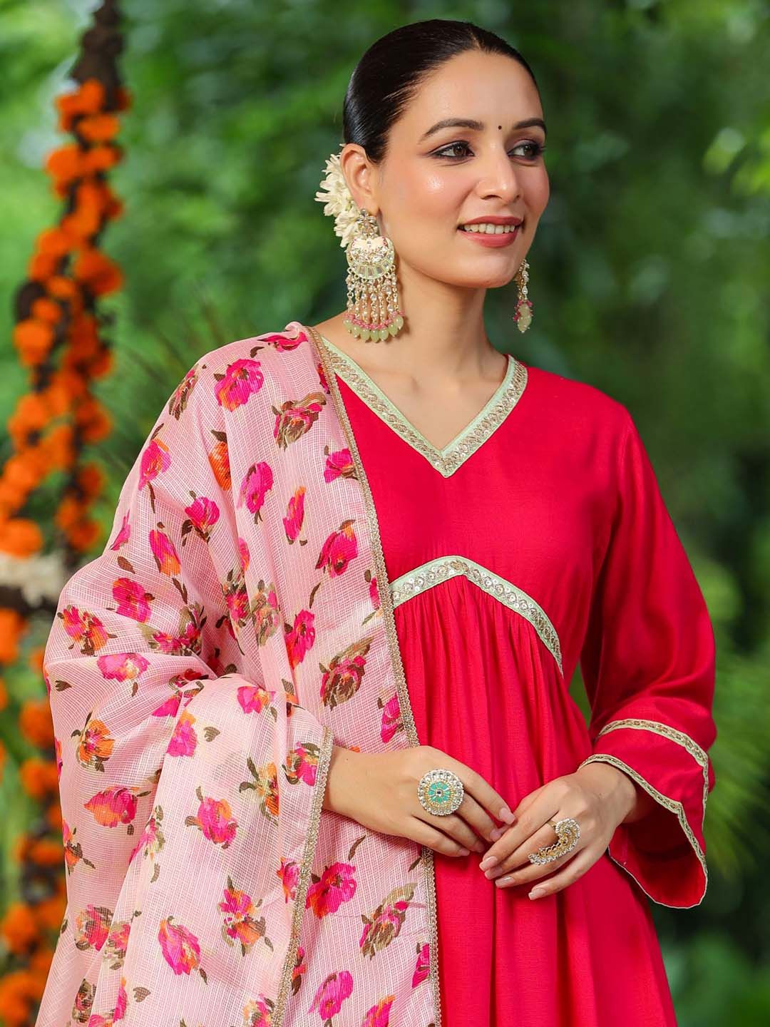 Dhiyona RR Women's Empire Gotta Patti Kurta With Trousers & Dupatta