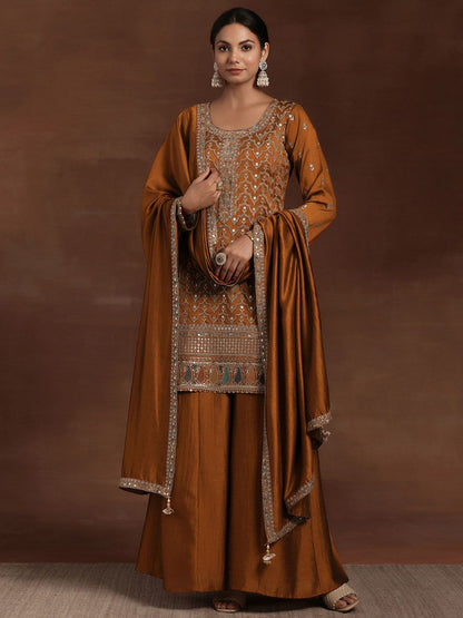 Dhiyona LL Ethnic Motifs Embroidered Sequinned Kurta with Palazzos & With Dupatta