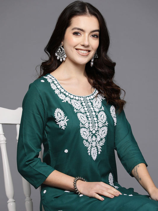 Dhiyona IE Floral Embroidered Thread Work Kurta