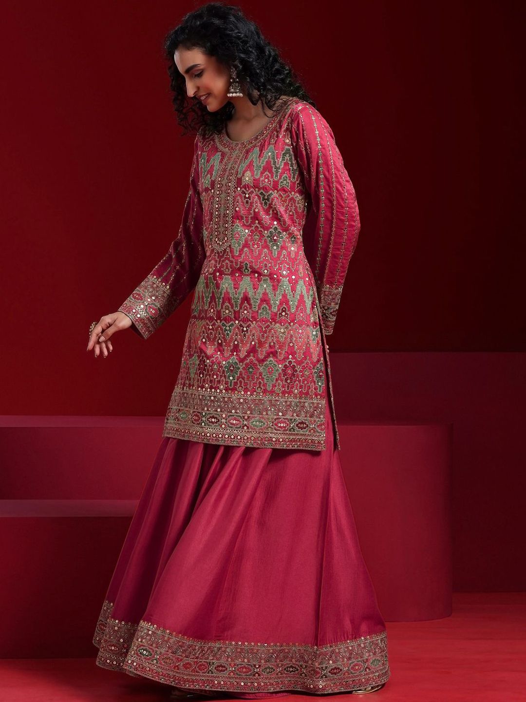 Dhiyona LL Ethnic Motifs Embroidered Regular Sequinned Kurta with Palazzos & With Dupatta