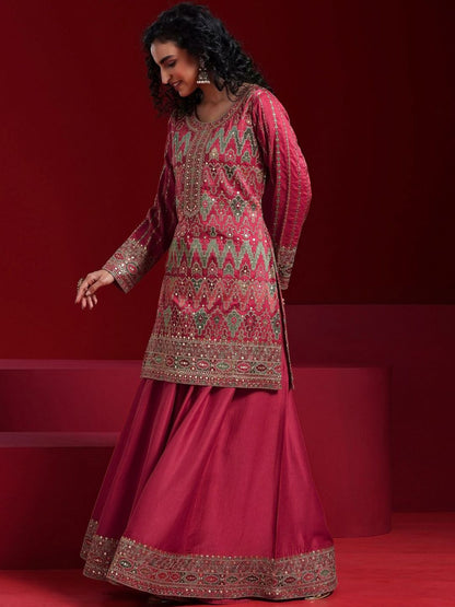 Dhiyona LL Ethnic Motifs Embroidered Regular Sequinned Kurta with Palazzos & With Dupatta