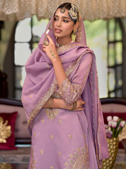 Dhiyona IE Ethnic Motifs Embroidered Sequinned Straight Kurta Palazzos With Dupatta
