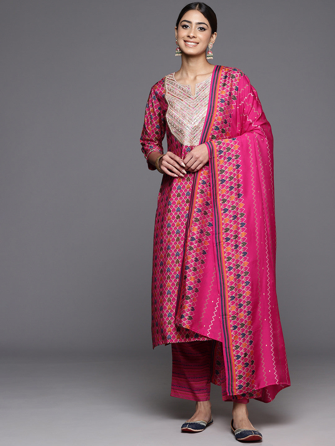 Women Ethnic Motifs Yoke Design Gotta Patti Kurta with Trousers & With Dupatta