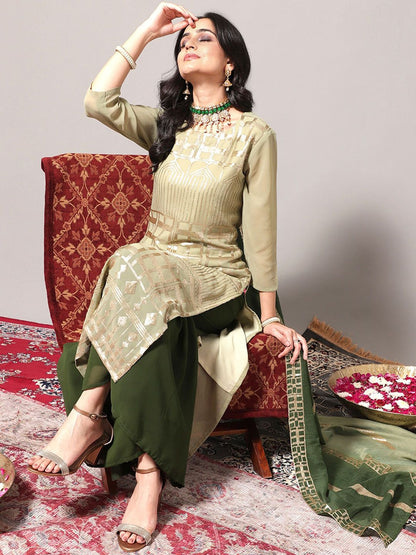 Dhiyona KL Embroidered Regular Sequinned Kurta With Palazzos & Dupatta