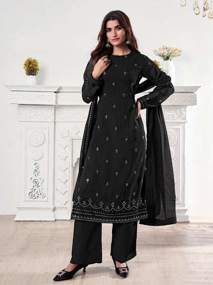 Dhiyona IN Women Ethnic Motifs Regular Sequinned Kurta with Palazzos & With Dupatta