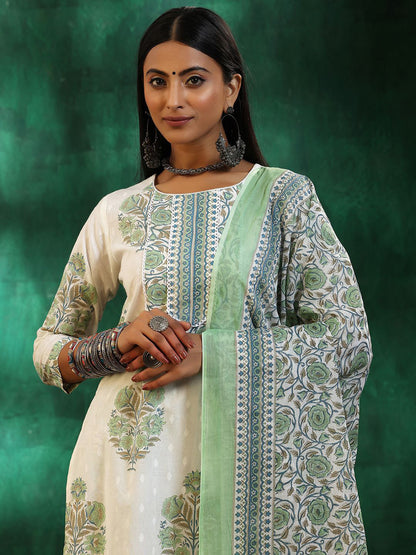 Floral Printed Gotta Patti Pure Cotton Straight Kurta with Trousers & Dupatta