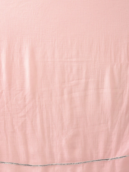 Women Pink & Silver Printed Kurta with Palazzos & Dupatta