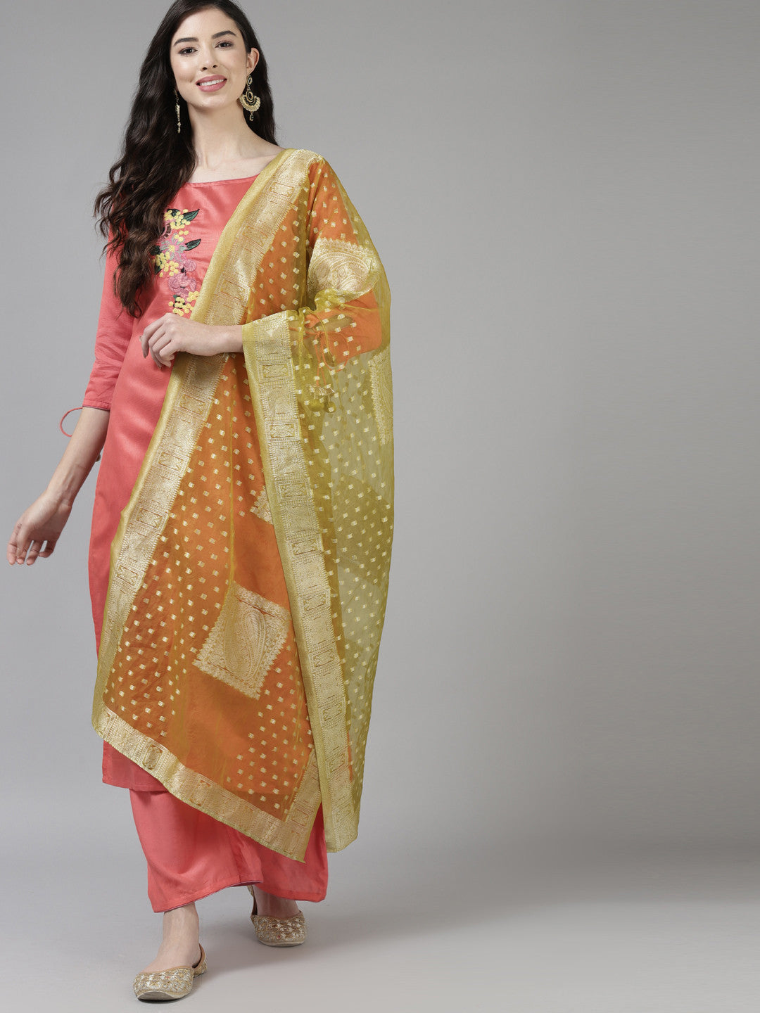 Women Pink Ethnic Motifs Embroidered Kurta with Palazzos & With Dupatta