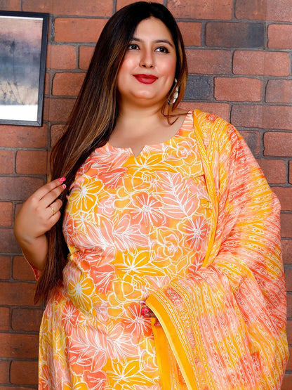 Dhiyona KL Women Floral Printed Regular Sequinned Pure Cotton Kurta with Trousers & With Dupatta