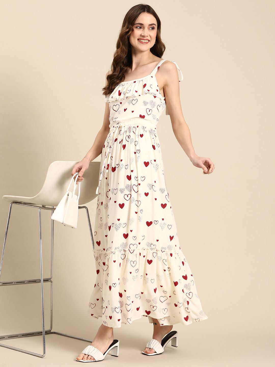 Dhiyona AY Women's Conversational Print Crepe A-Line Tiered Maxi Dress