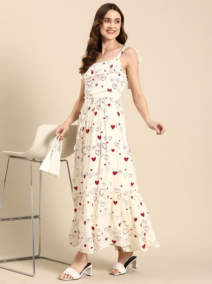 Dhiyona AY Women's Conversational Print Crepe A-Line Tiered Maxi Dress