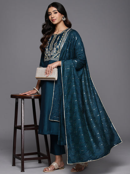 Women Floral Yoke Design Regular Kurta with Trousers With Dupatta