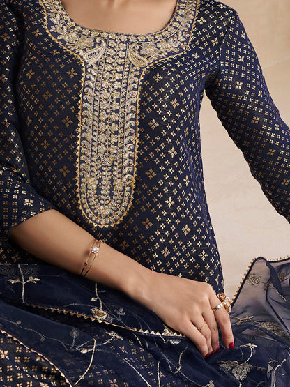 Dhiyona IN Floral Woven Design Zari Kurta With Sharara & Dupatta