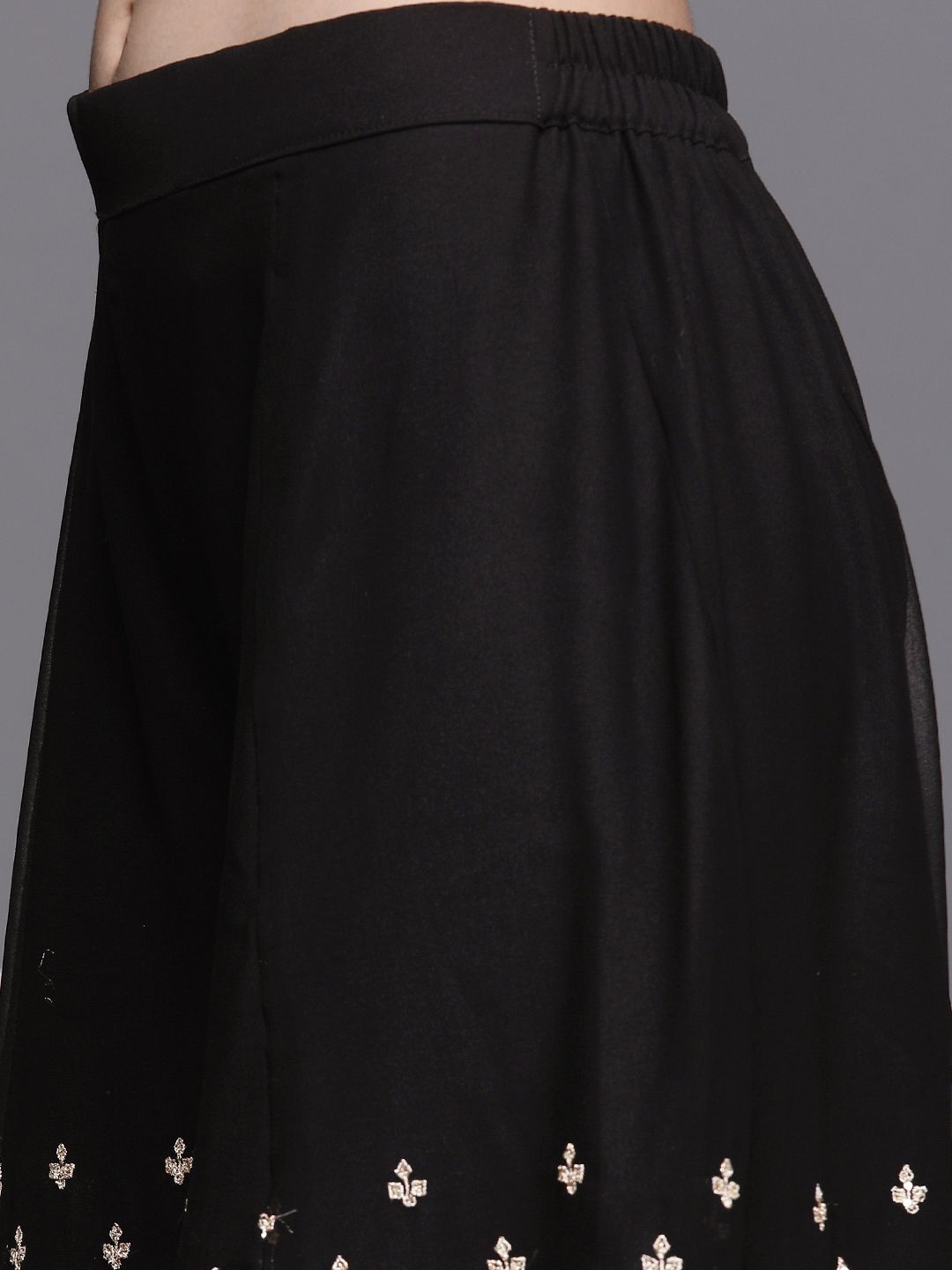 Dhiyona IN Women Black Georgette Kurti with Embroidered Sharara & Dupatta