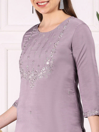 Dhiyona IS Women's Ethnic Motifs Embroidered Straight Thread Work Kurta with Trousers & Dupatta