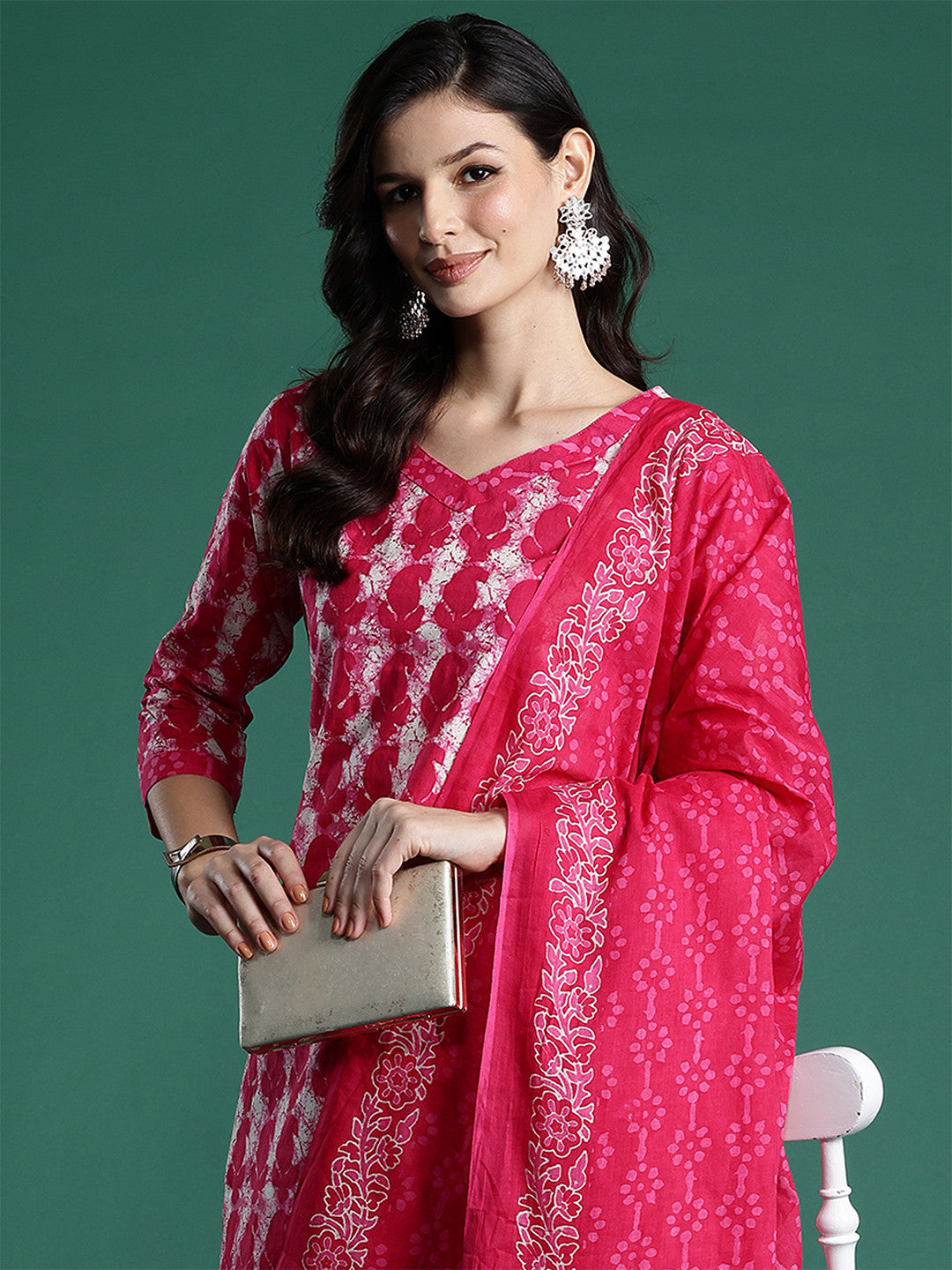 Ethnic Motifs Printed Pure Cotton Kurta With Trousers & Dupatta