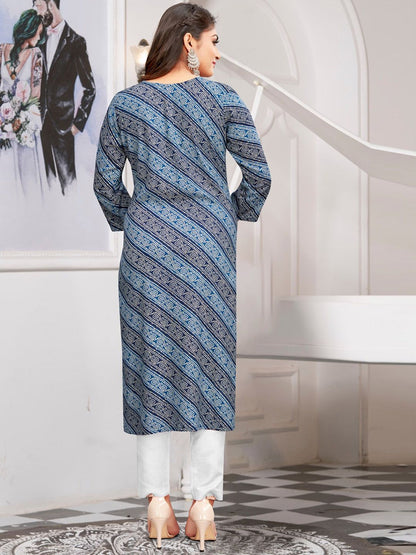 Dhiyona OD  Round Neck Printed Mirror Work Floral Kurta