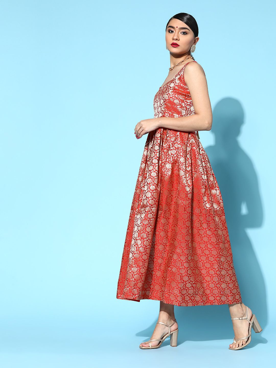 Dhiyona AY Women's Brocade Balconette Neck Long Dress