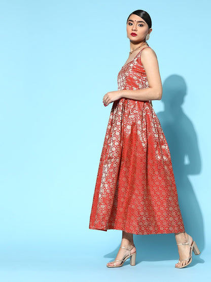 Dhiyona AY Women's Brocade Balconette Neck Long Dress