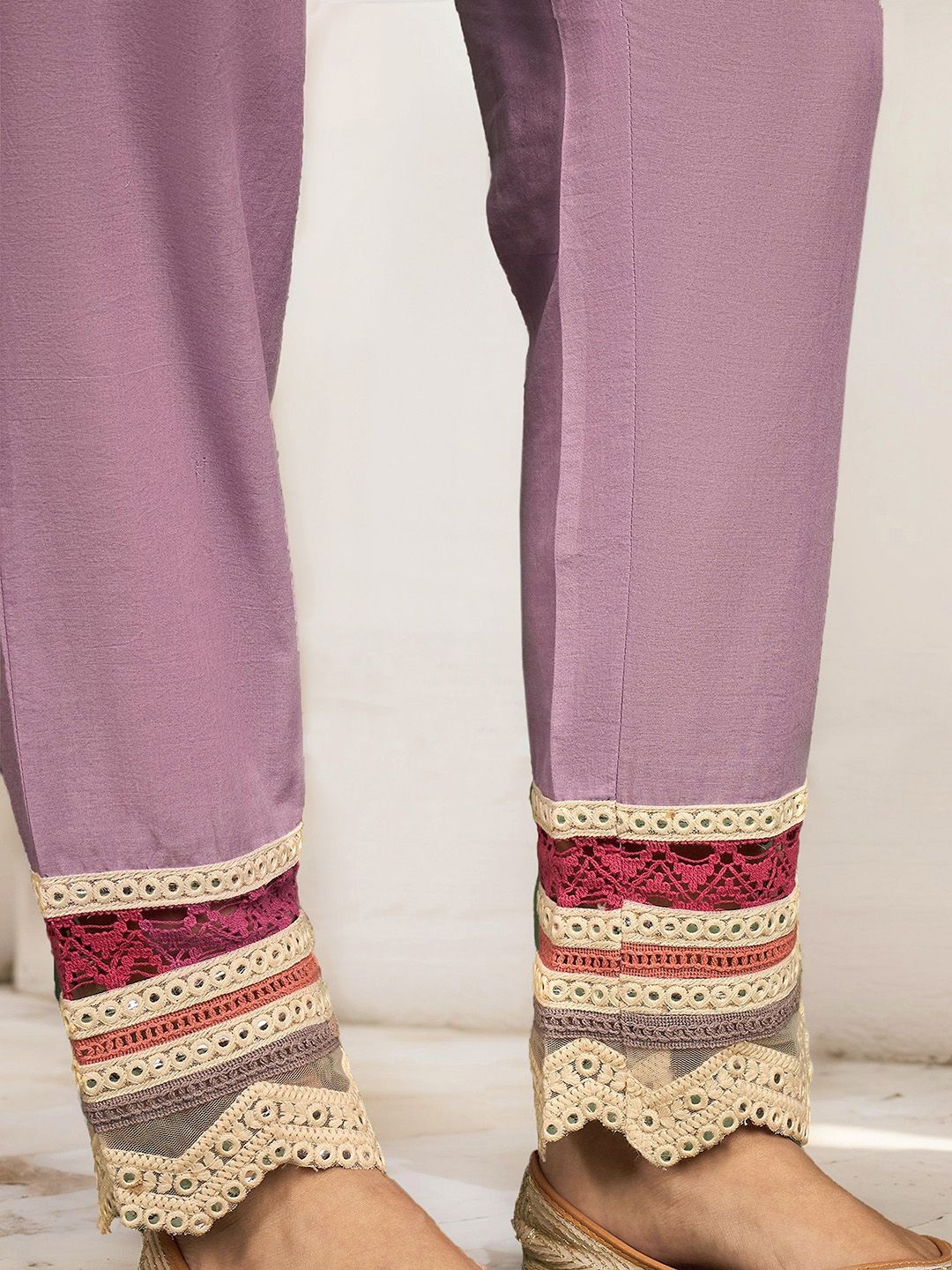 Dhiyona IS Women's Embroidered Straight Mirror Work Pure Cotton Kurta with Trousers & Dupatta