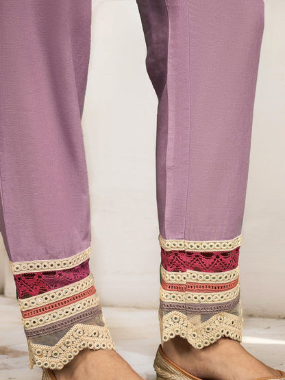 Dhiyona IS Women's Embroidered Straight Mirror Work Pure Cotton Kurta with Trousers & Dupatta