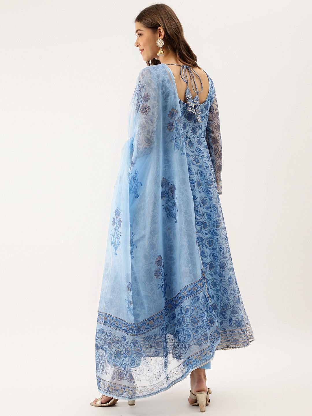 Dhiyona KL Floral Printed Gotta Patti Detail Anarkali Kurta & Trousers With Dupatta