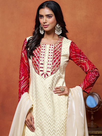 Dhiyona SN Women's Ethnic Motifs Printed Pure Cotton Kurta with Palazzo & Dupatta