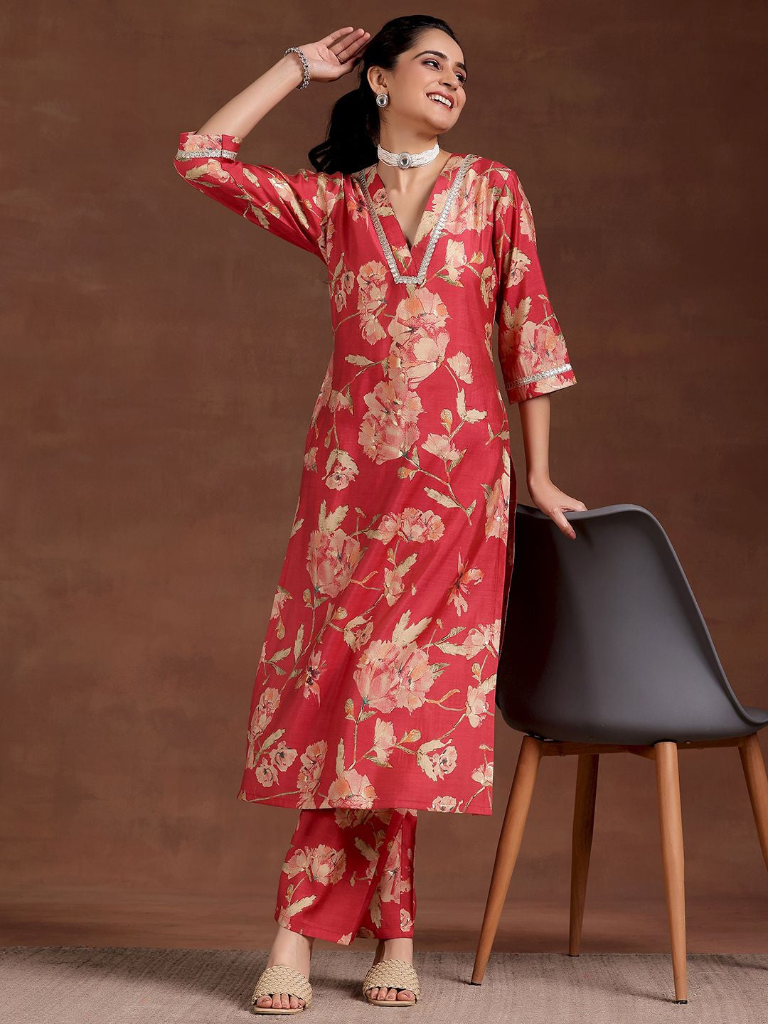 Women Floral Printed Regular Gotta Patti Kurta with Palazzos