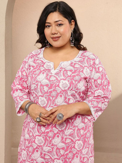 Dhiyona Women's Plus Size Floral Printed Regular Kurta with Palazzos & With Dupatta