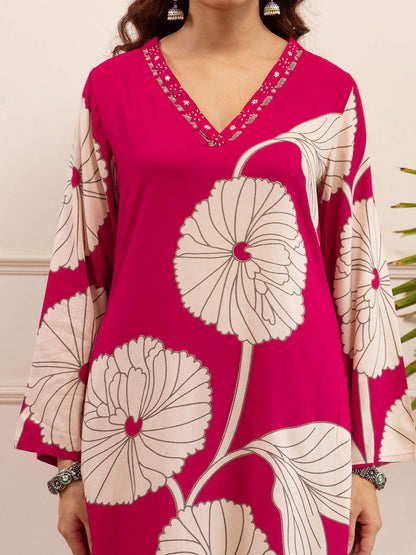 Women Floral Printed V-Neck Straight Kurta With Palazzo